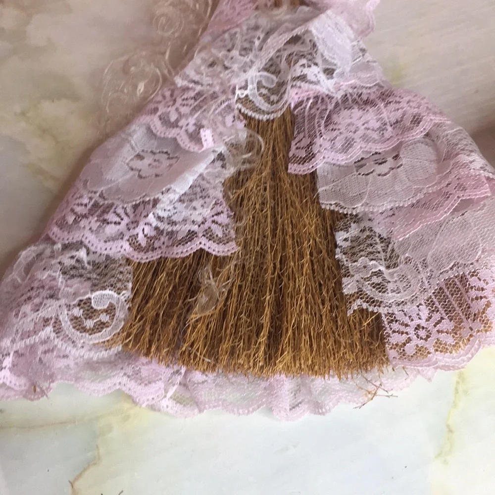 Vintage Handmade Lace Tiered Victorian Broomstick Doll Wall Hangings